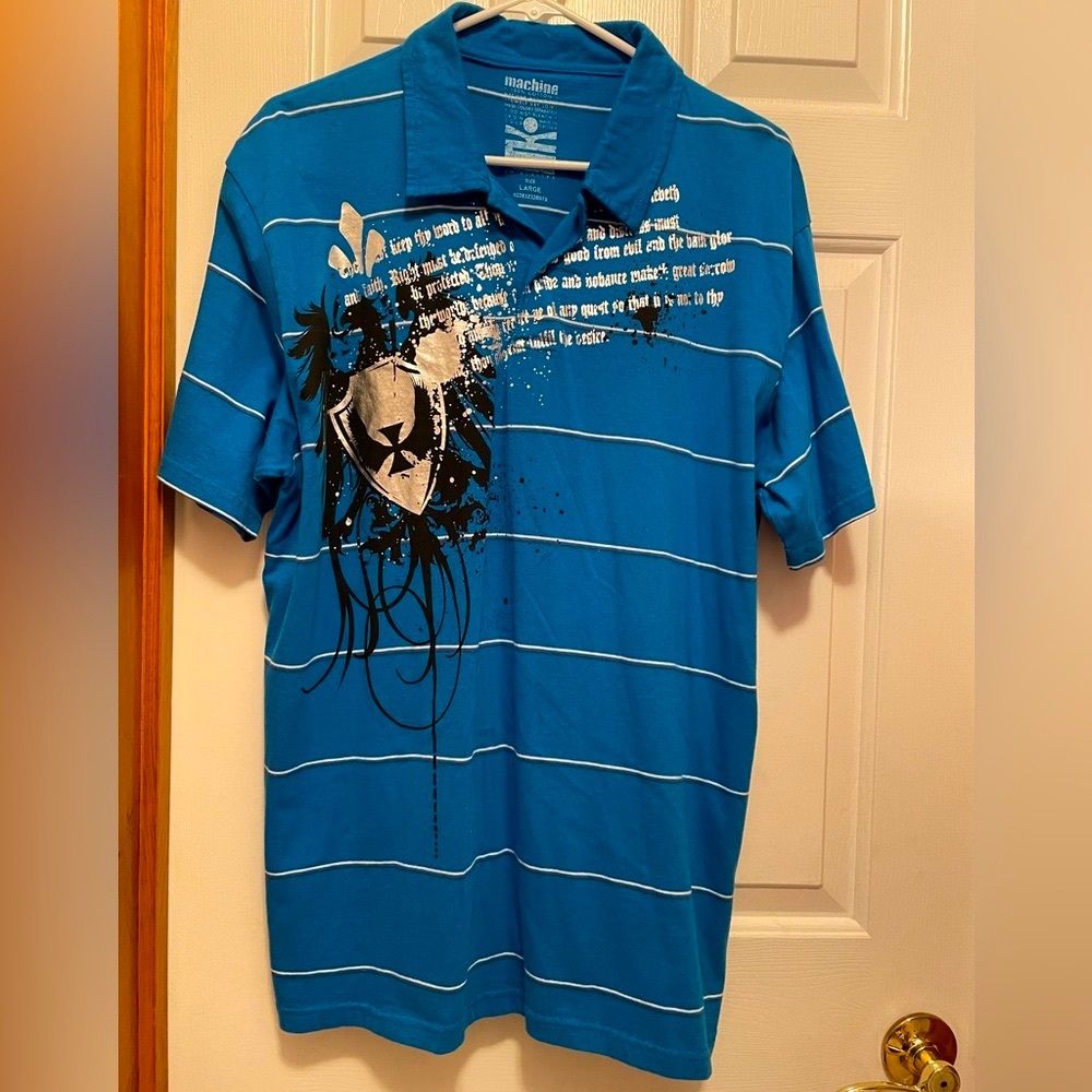 “Machine” brand men’s shirt, size L, royal blue w/silver & black - NWT